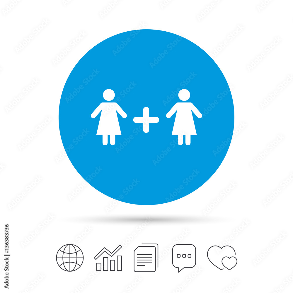 Couple sign icon. Woman plus woman. Lesbians. Couple sign icon. Woman plus woman. Lesbians.