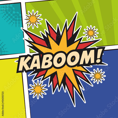 pop art kaboom texting stars colored background design vector illustration eps 10