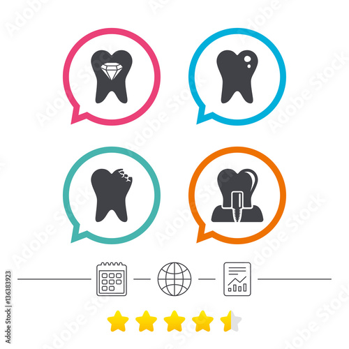 Dental care icons. Caries tooth and implant.