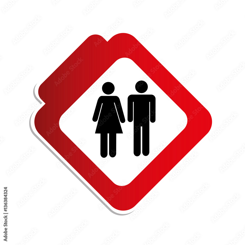 silhouette color road sign with pictogram man and woman vector illustration silhouette color road sign with pictogram man and woman vector illustration