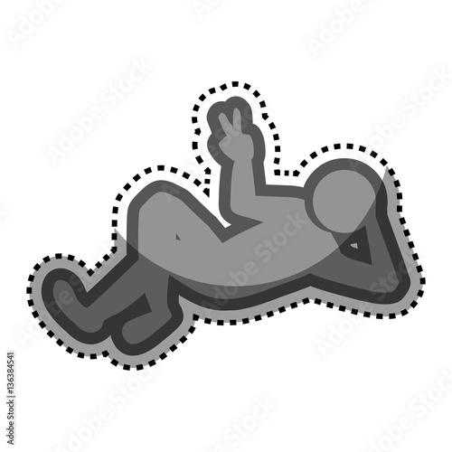 grayscale sticker with pictogram man repose vector illustration