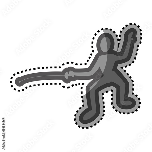 grayscale sticker pictogram with fencing player vector illustration