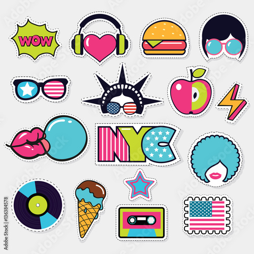 american trendy color patches, stickers and pins