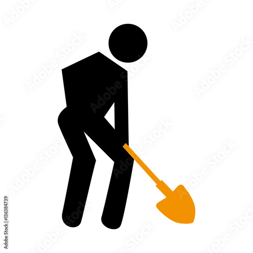 silhouette pictogram male with shovel vector illustration
