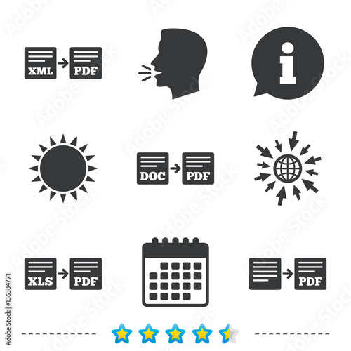 Export file signs. Convert DOC to PDF symbols.