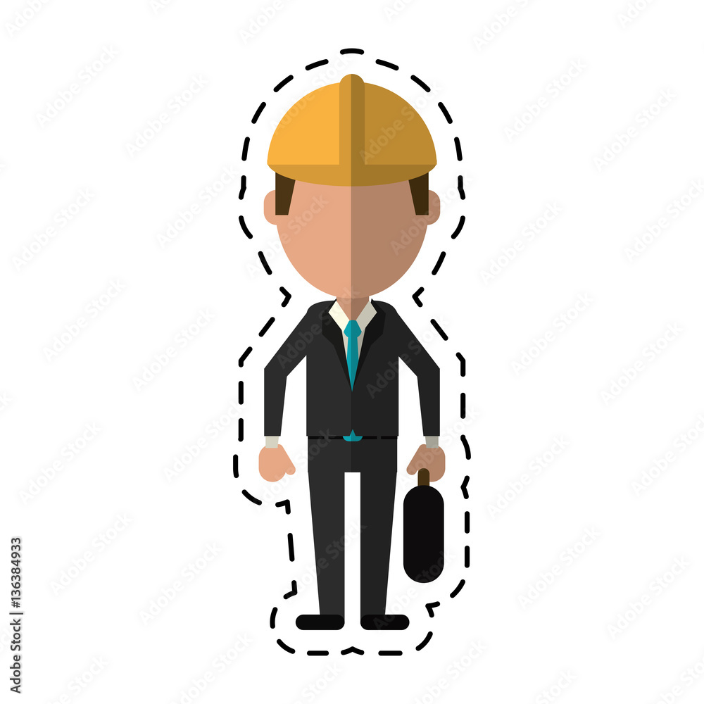 architec wearing safety helmet suitcase-cut linevector illustration eps 10