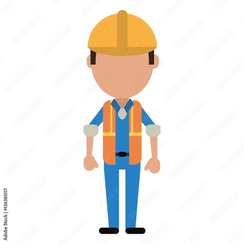 construction man wearing vest helmet protection vector illustration eps 10