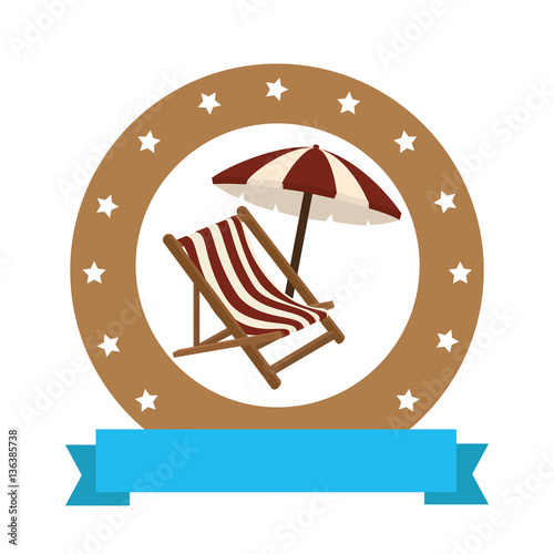 circular border with chair and umbrella vector illustration