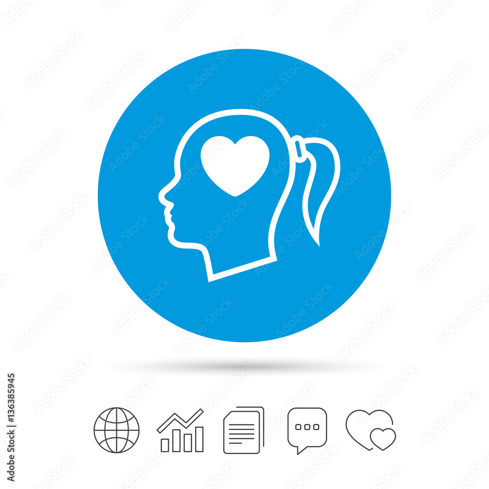 Head with heart sign icon. Female woman head. Head with heart sign icon. Female woman head.