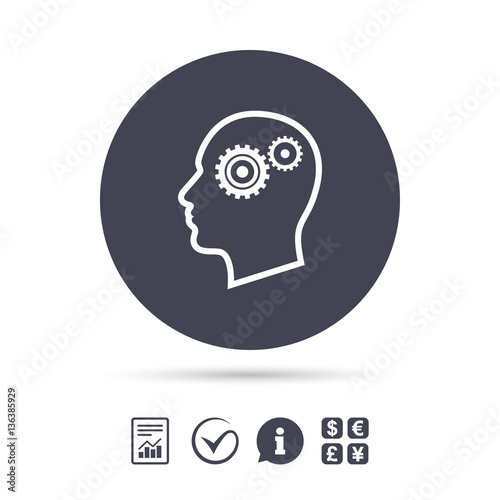 Head with gears sign icon. Male human head.