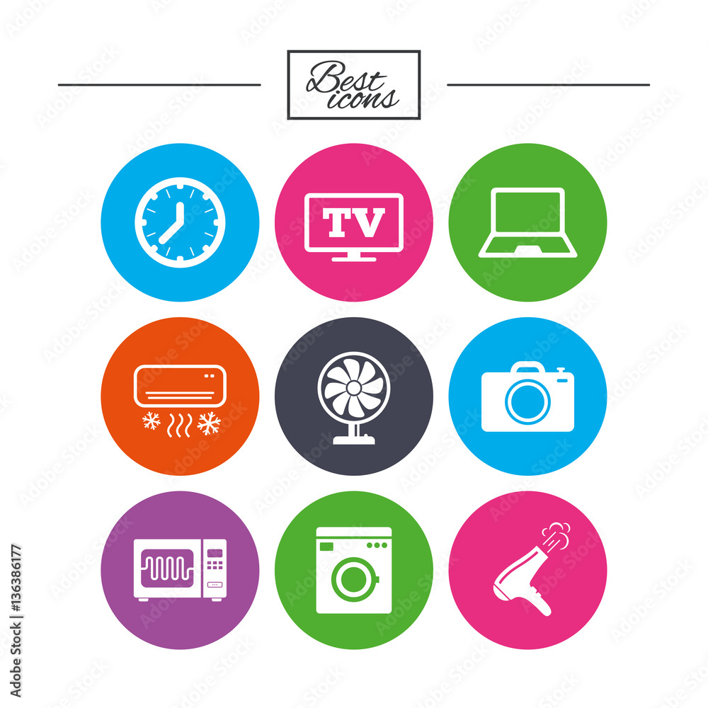 Home appliances, device icons. Electronics sign. Home appliances, device icons. Electronics sign.