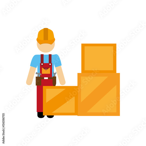 color silhouette with package and person dispatcher vector illustration