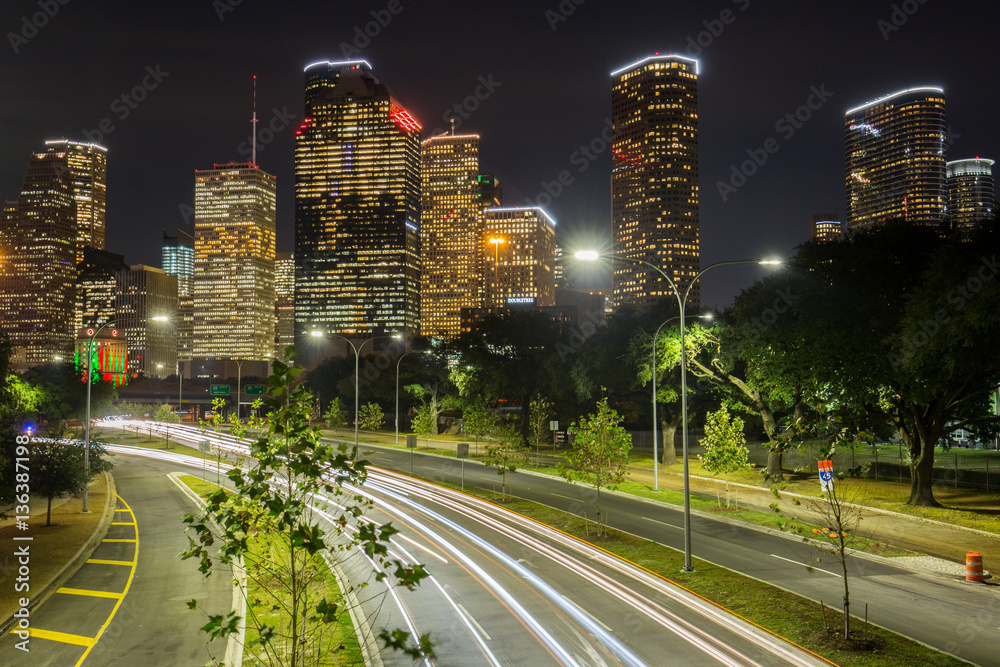 Night landscape of Downtown Houston at night or sunset