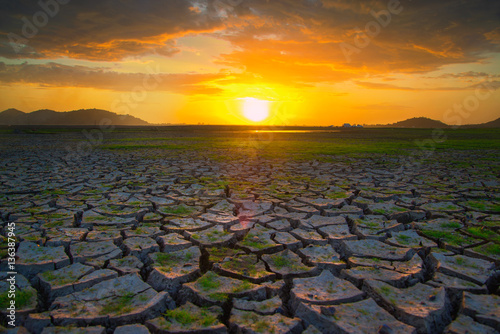 cracked soil and sunset