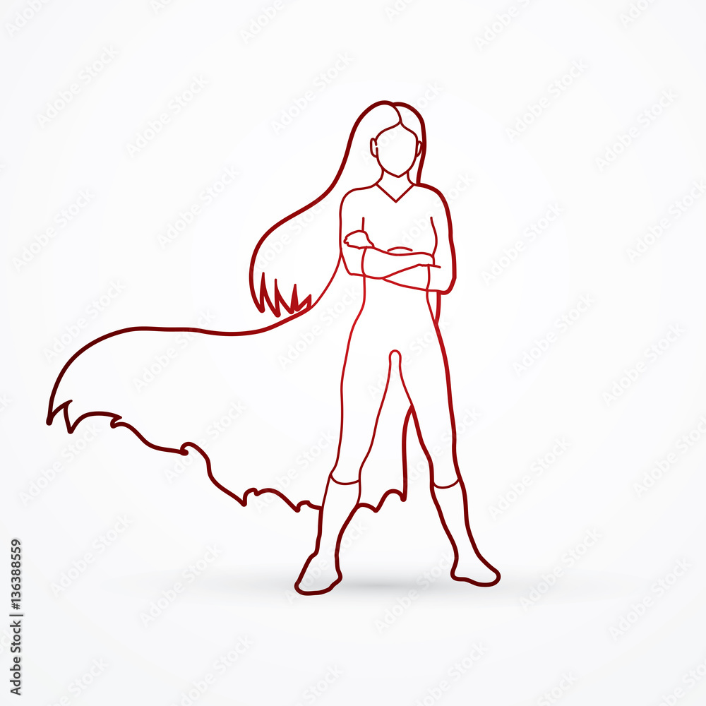 Super hero woman standing arms across the chest outline  graphic vector.