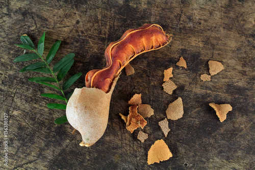 fresh sweet ripe tamarind with leaf, healthy fruit