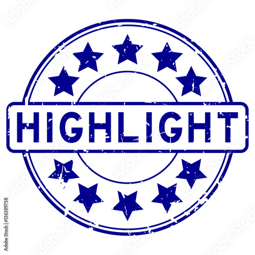 Grunge blue highlight with star icon round rubber stamp