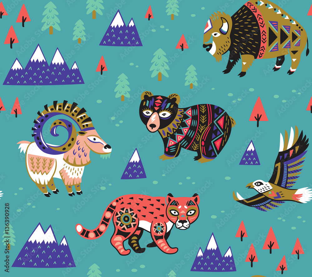 Seamless pattern with mountain animals Seamless pattern with mountain animals