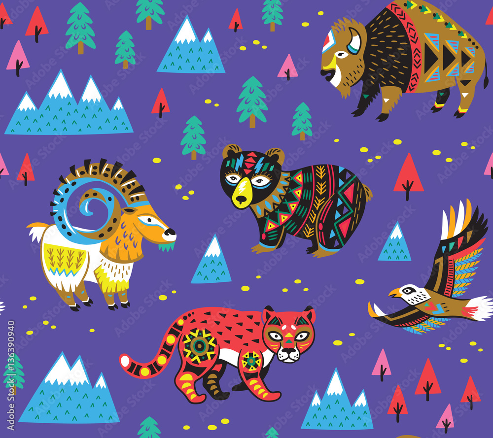 Seamless pattern with mountain animals Seamless pattern with mountain animals