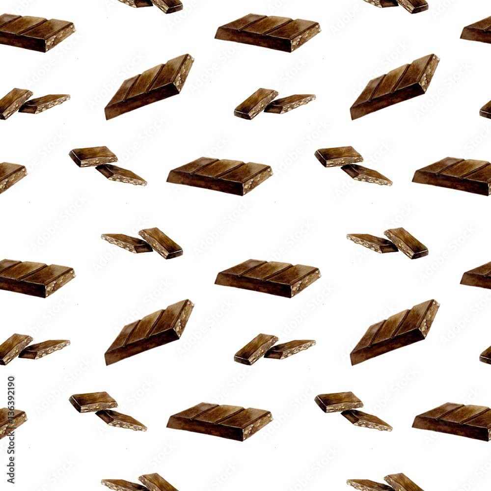 Obraz premium Seamless background with bars of chocolate. Watercolor chocolate.
