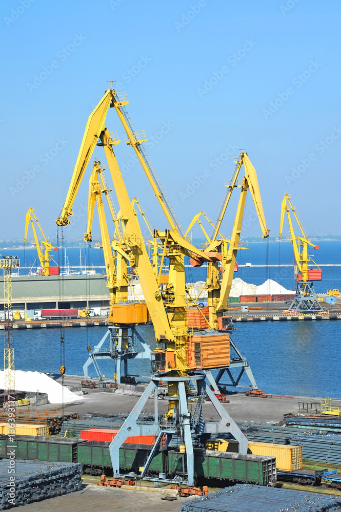 Port cargo crane and railroad