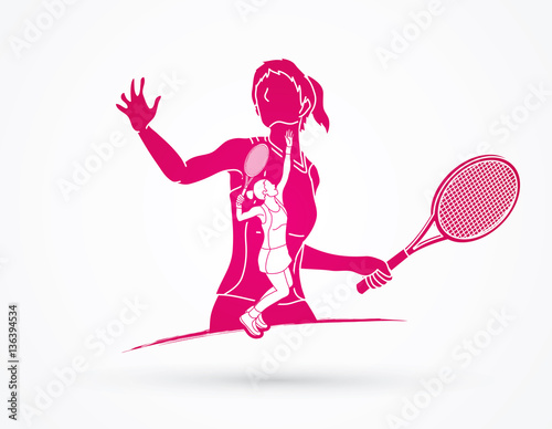 Double exposure, Tennis player sports woman graphic vector.