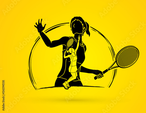 Double exposure, Tennis player sports woman graphic vector.