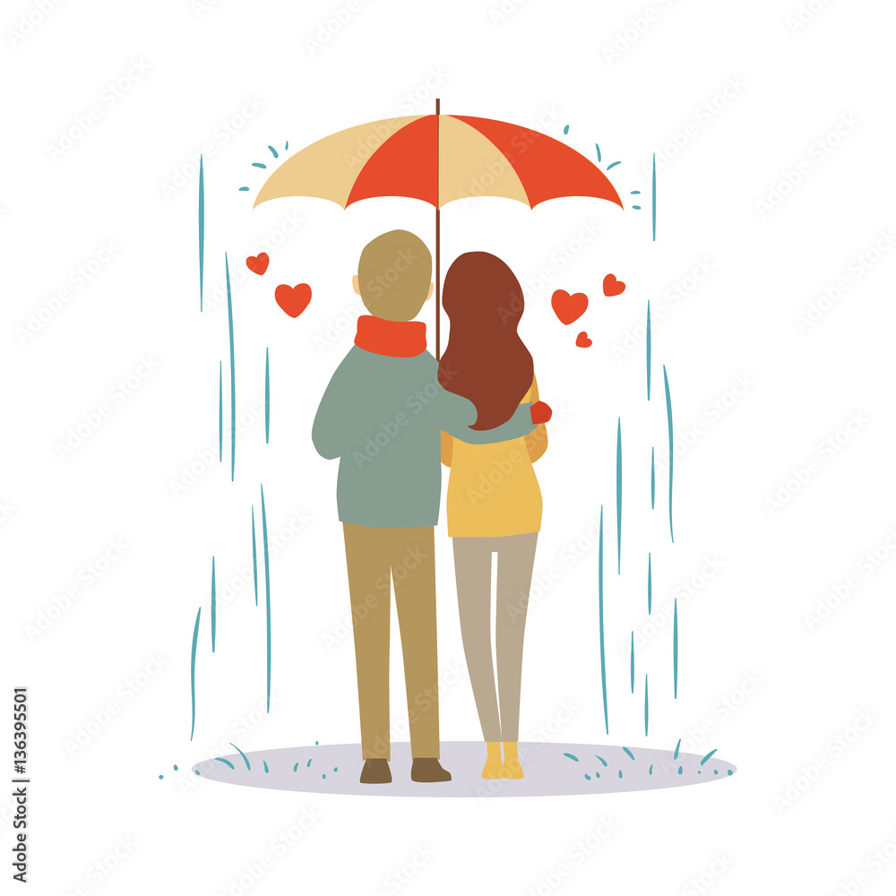 Lovers couple cartoon in the rain vector illustration Stock Vector | Adobe  Stock