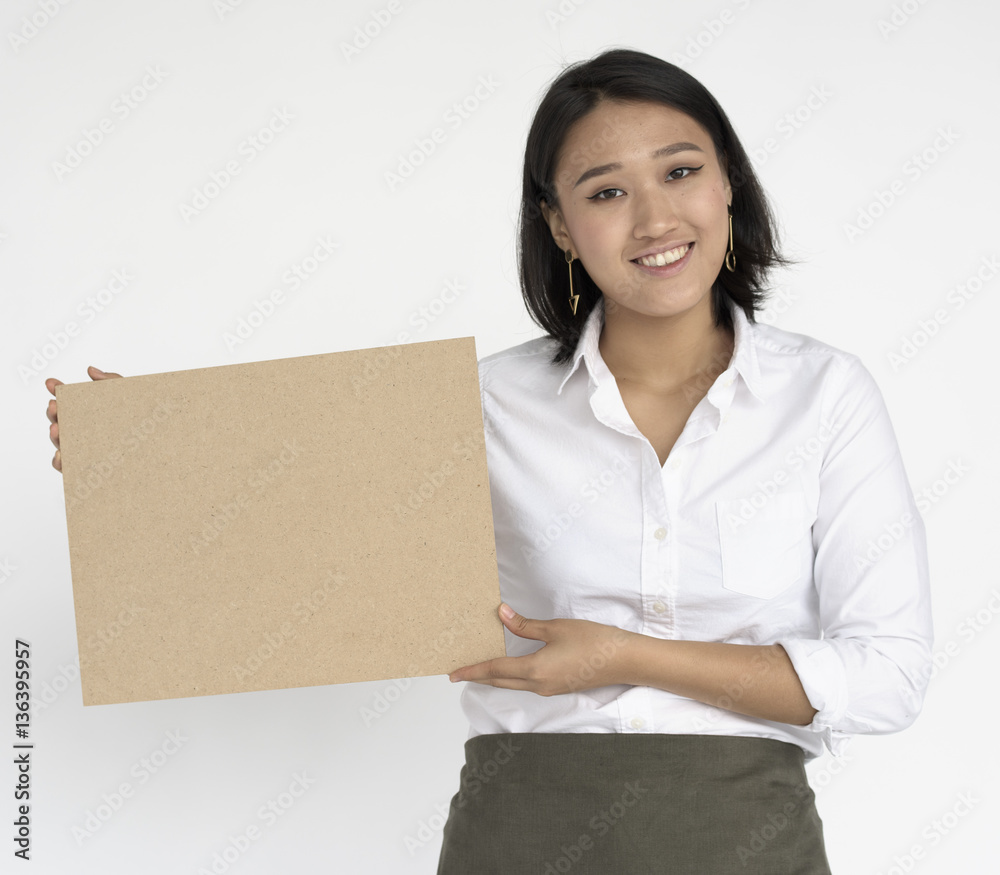 Girl Placard Advertisement Cheerful Confident Concept Girl Placard Advertisement Cheerful Confident Concept