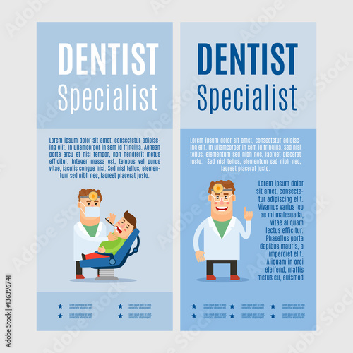 Dentist specialist vertical flyers, vector illustration on blue background