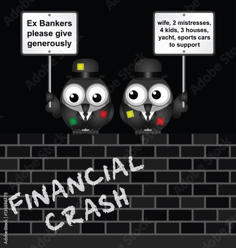 Comical threadbare poor bankers begging 