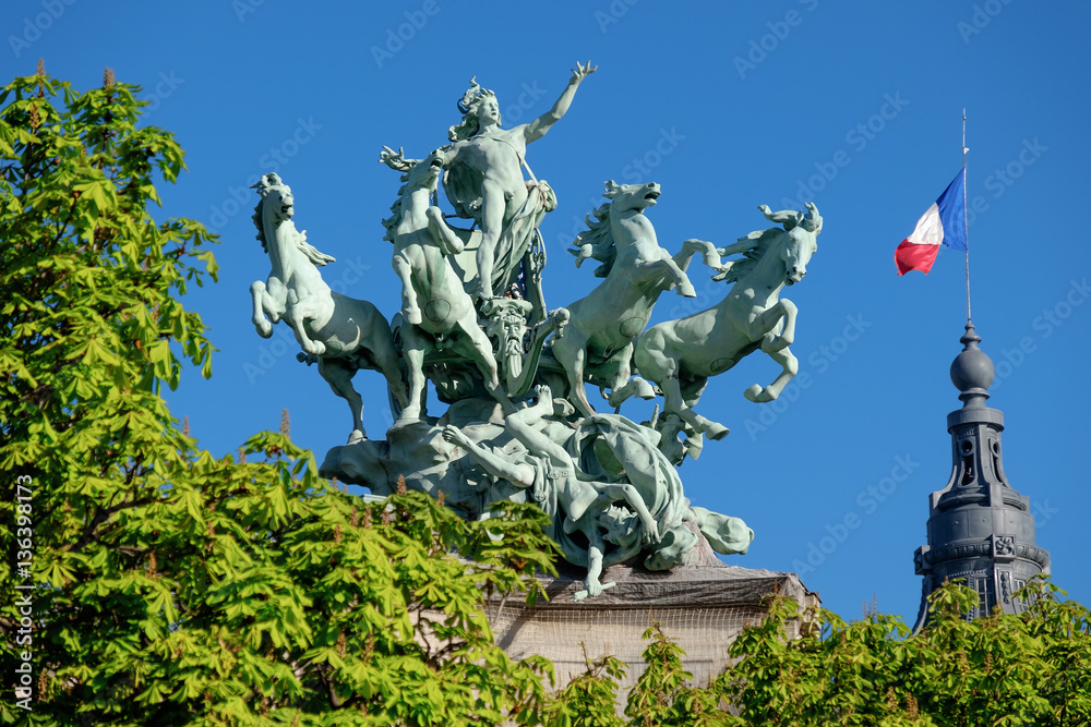 Quadriga statue on top of the Grand Palais in Paris