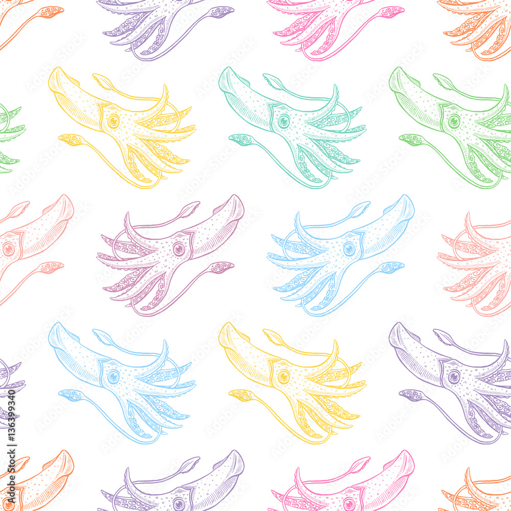 seamless varicolored squids seamless varicolored squids