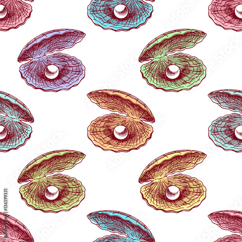 seamless multicolored seashells with pearls