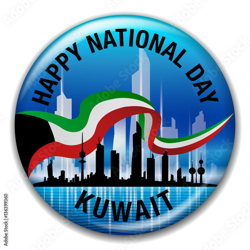 Happy National Day Kuwait Blue Round Pin Badge