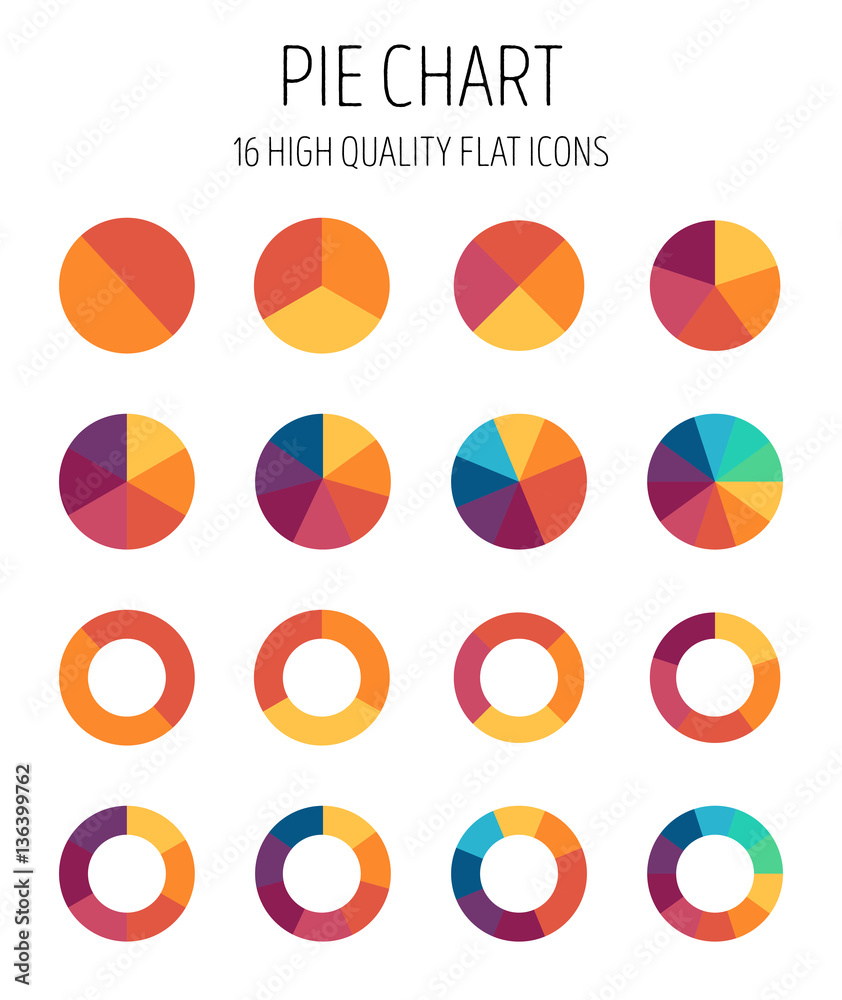Set of pie chart icons in modern thin flat style. Stock Vector | Adobe Stock