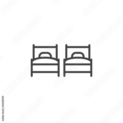 Two single beds line icon, outline vector sign, linear pictogram isolated on white. Twin room  symbol, logo illustration