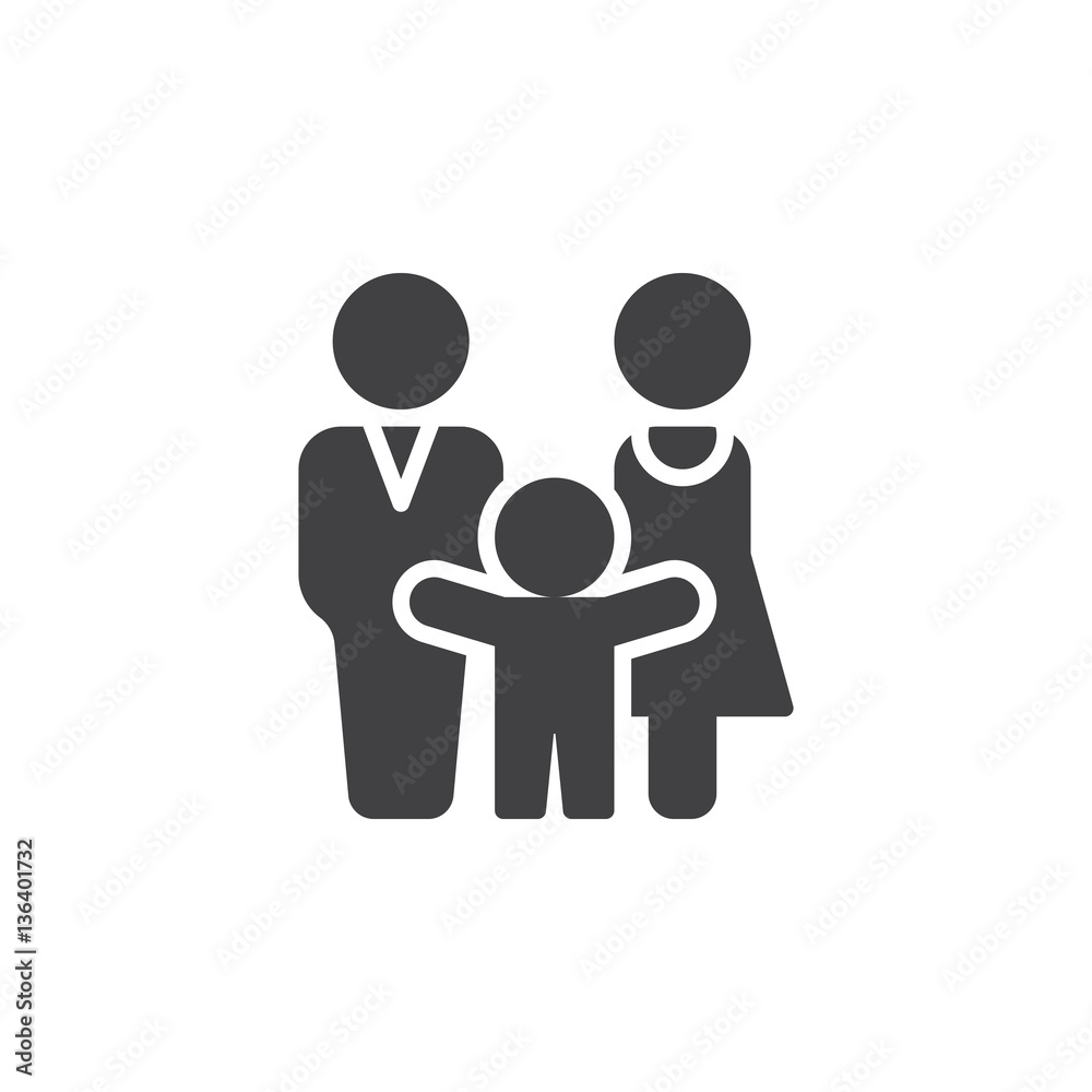 Man, woman and child icon vector, filled flat sign, solid pictogram ...