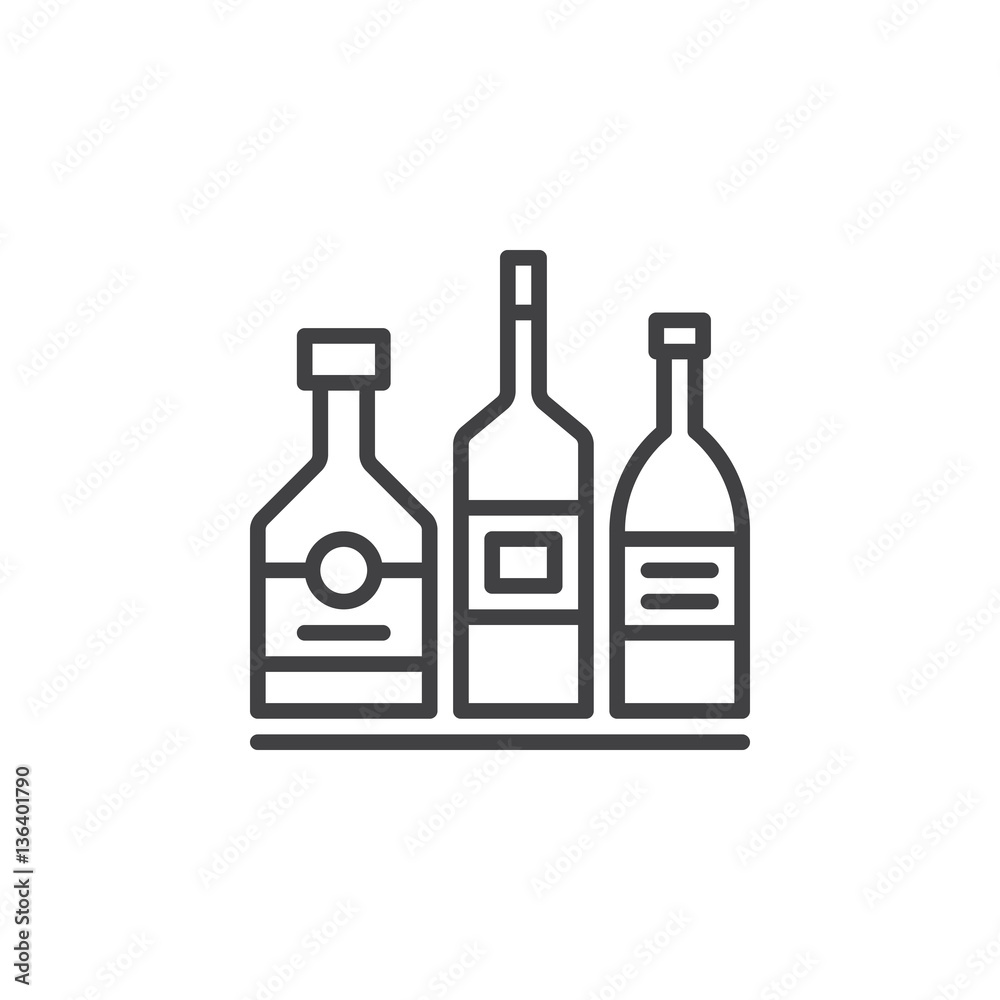 Alcohol beverage bottles line icon, outline vector sign, linear pictogram isolated on white. Bar symbol, logo illustration Alcohol beverage bottles line icon, outline vector sign, linear pictogram isolated on white. Bar symbol, logo illustration