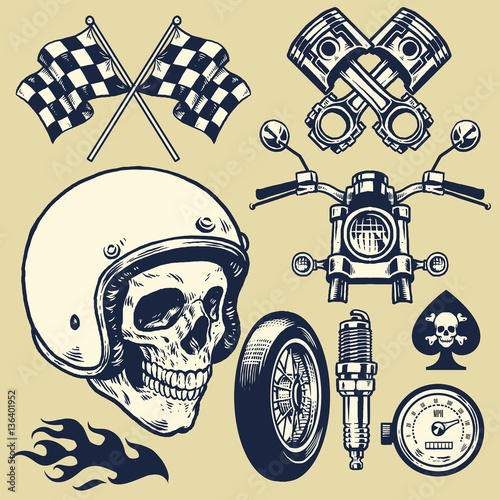 Set of hand made of vintage motorcycle element