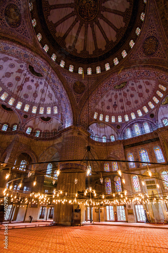 Lights inside Blue mosque, Istanbul, Turkey.