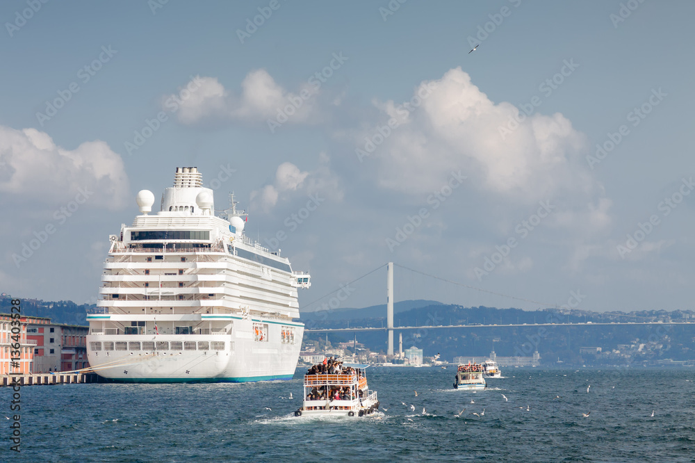 Ocean liner on Bosphorus port , Istanbul, Turkey.