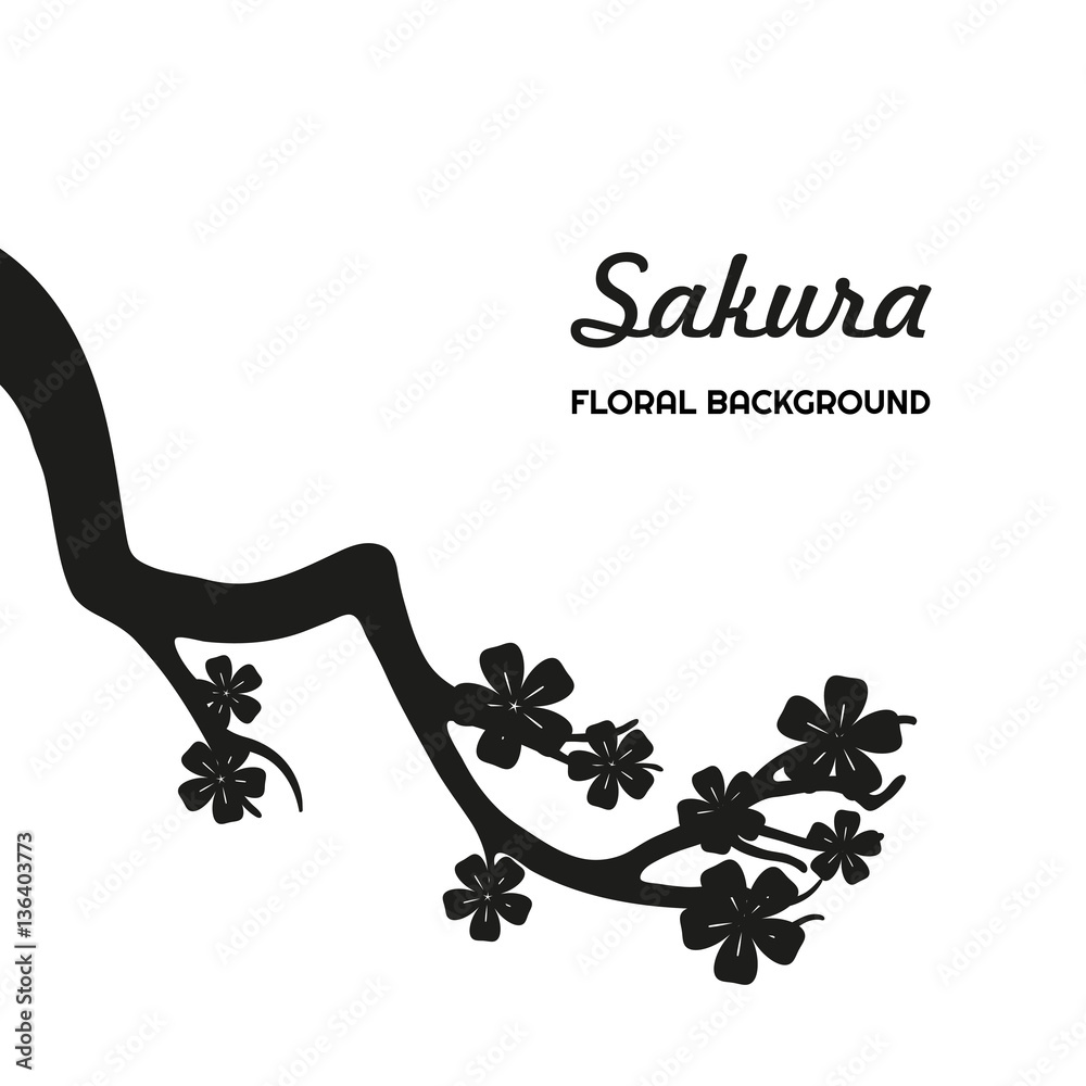 Naklejka premium Black silhouette of sakura on a white background