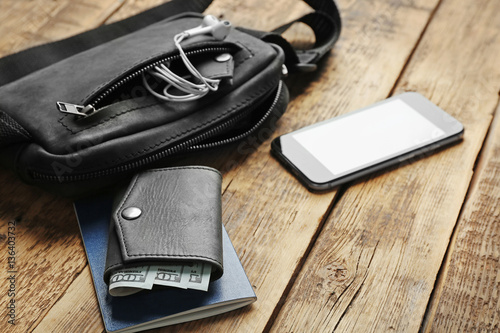 Black leather bag and perso...