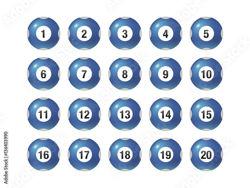 Vector Bingo / Lottery Number Balls Blue Set Isolated on White Background-1 to 20