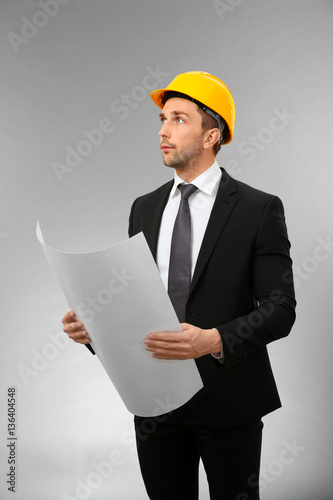 Handsome engineer with draw...