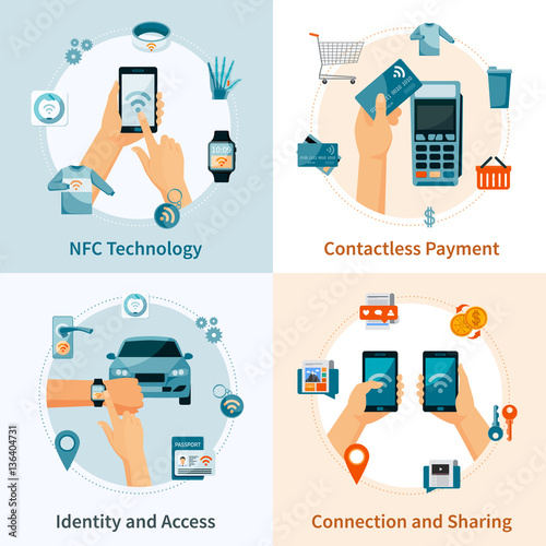 NFC Technology Flat Style Compositions