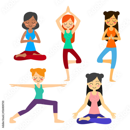 Vector illustration. Woman practicing yoga. In asana Vrikshasana.