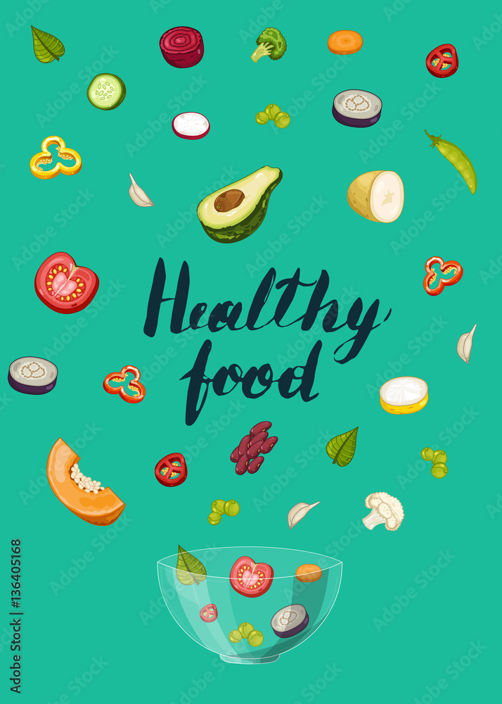 Healthy food poster vector illustration. Fresh natural vegetable ...