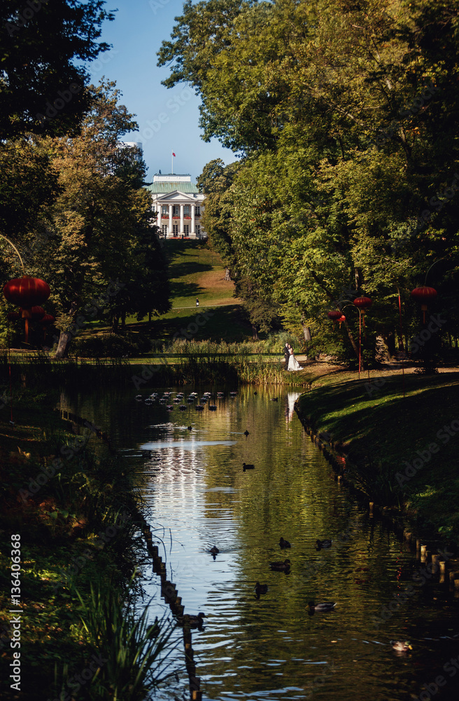 Beautiful scenery on the park next to the palace